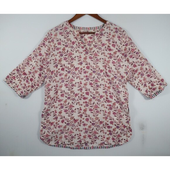 Anokhi Red Pink & White Floral Tunic Top Cotton Curved Hem Anthropologie Size S - Picture 3 of 6